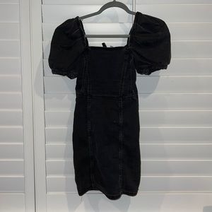 Dark grey denim H&M puff sleeve dress
